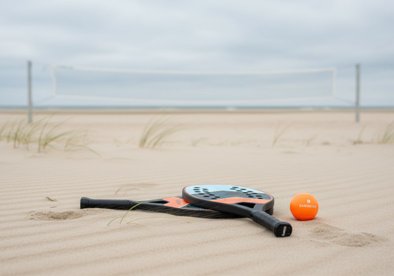 beachtennis racket ligt op het zand